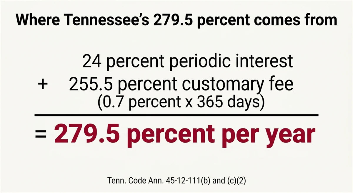 Breakdown of Tennessee flex loan cost into 24 percent interest plus 255.5 percent fee